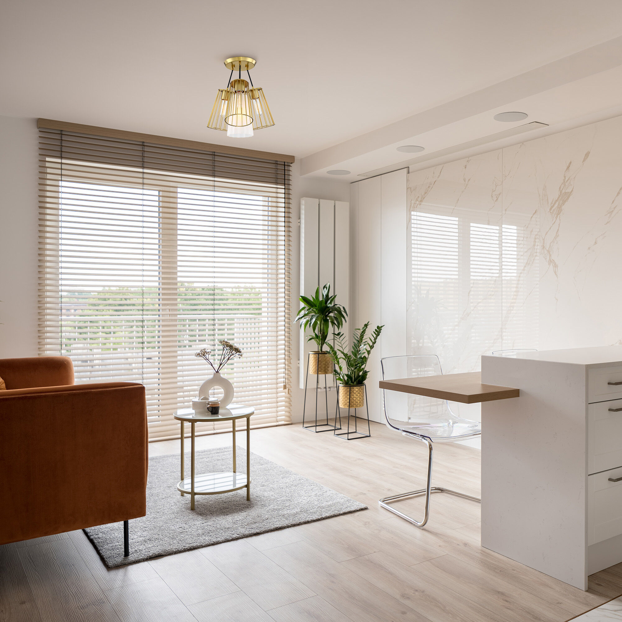 Liana 4 Light 17.5 inch Brushed Gold Semi Flush Mount Ceiling Light